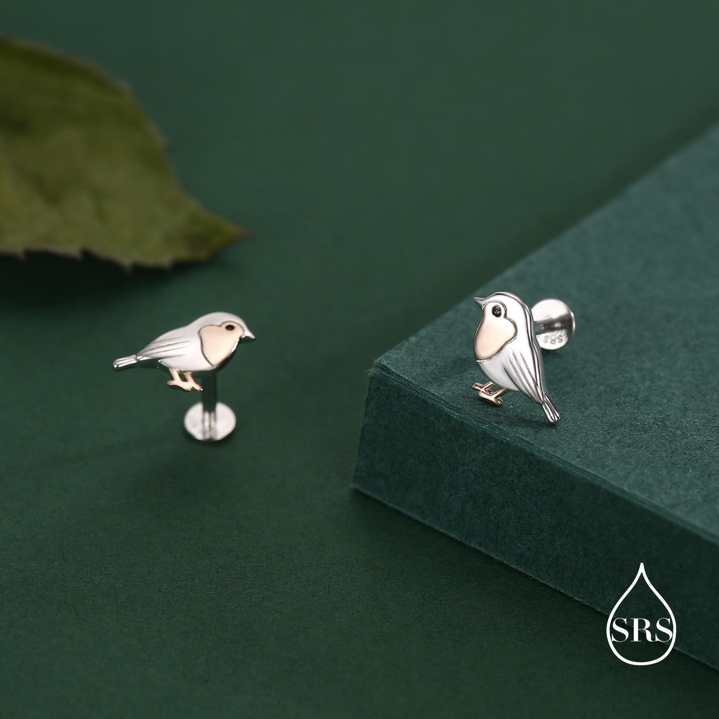 Sterling Silver Robin 16g Flat Back Stud Earrings
