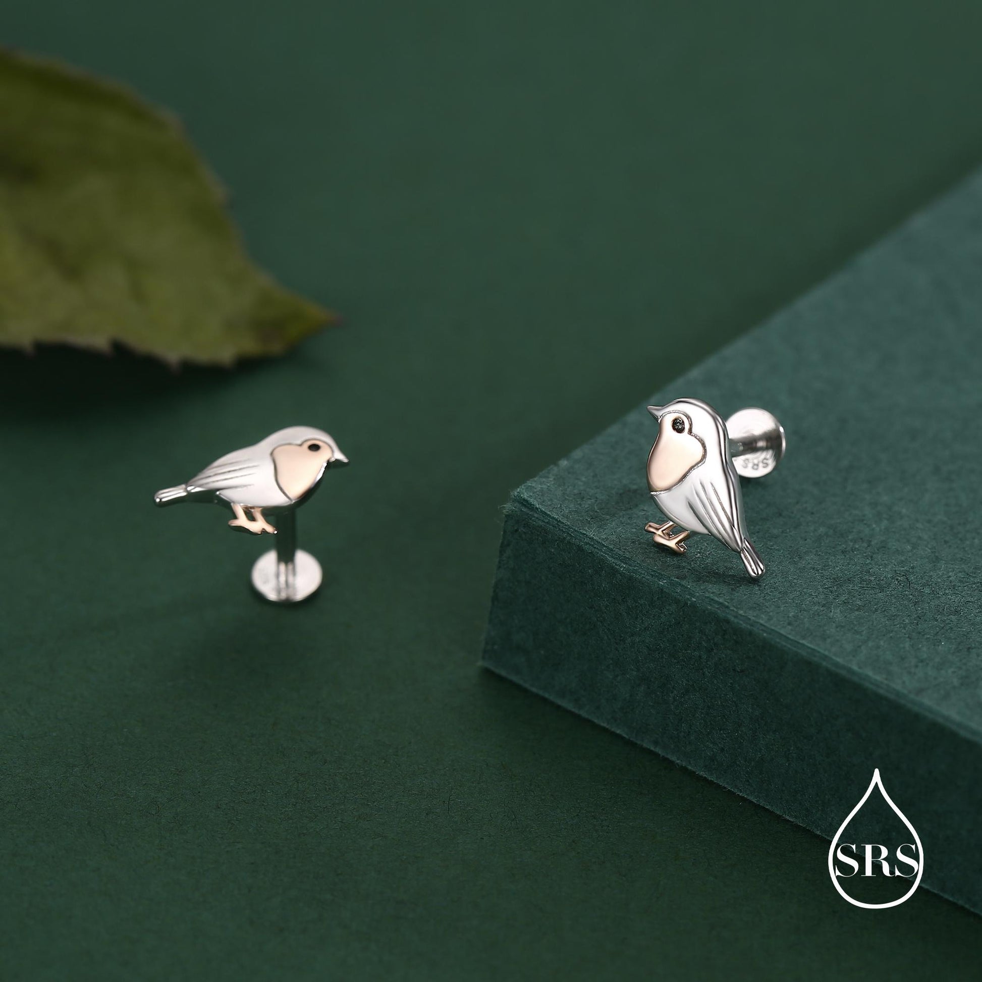 Sterling Silver Robin 16g Flat Back Stud Earrings