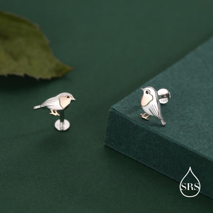 Sterling Silver Robin 16g Flat Back Stud Earrings