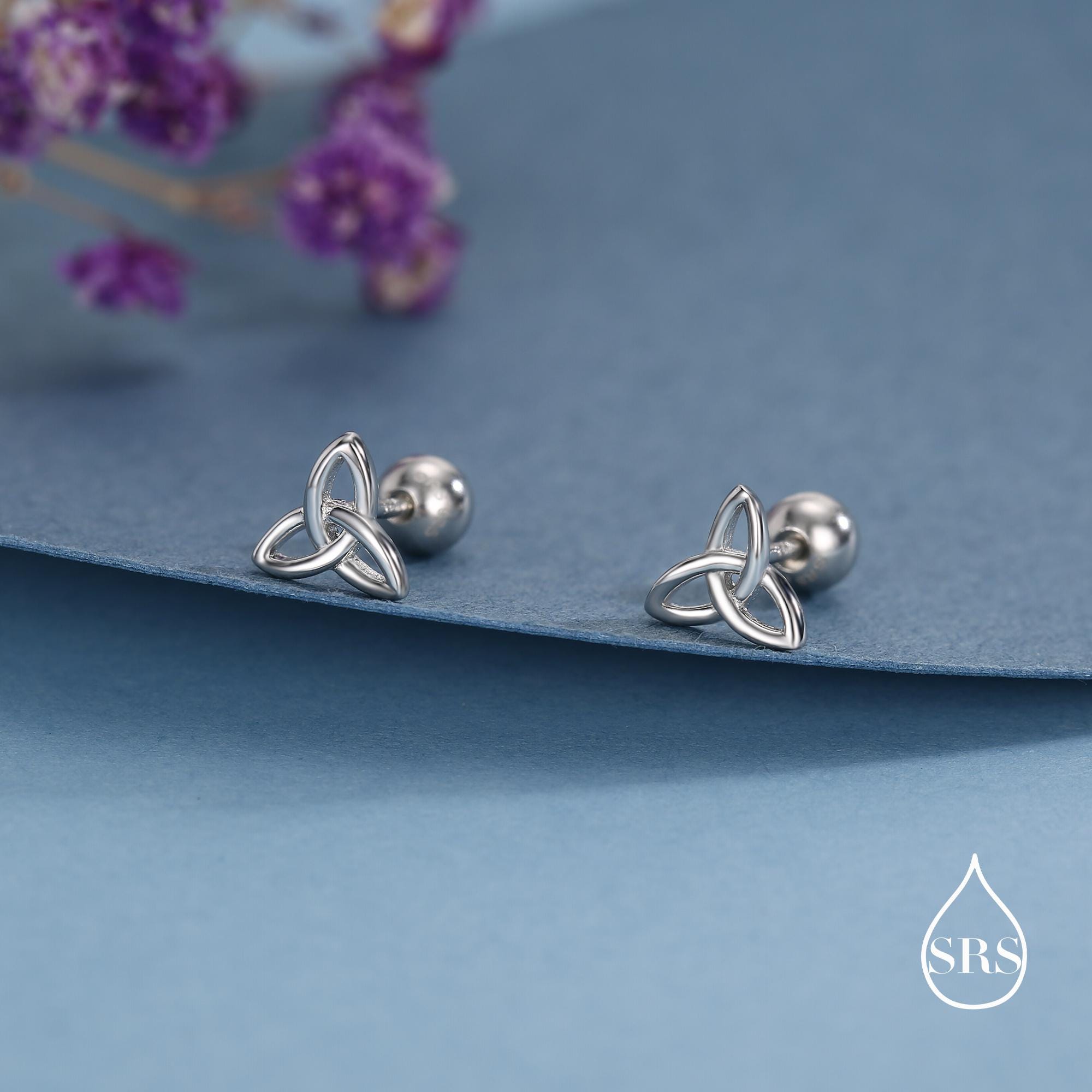 Silver Rain Sterling Silver Trinity Knot 18g Ball Back Screw Back Earrings – Silver ...