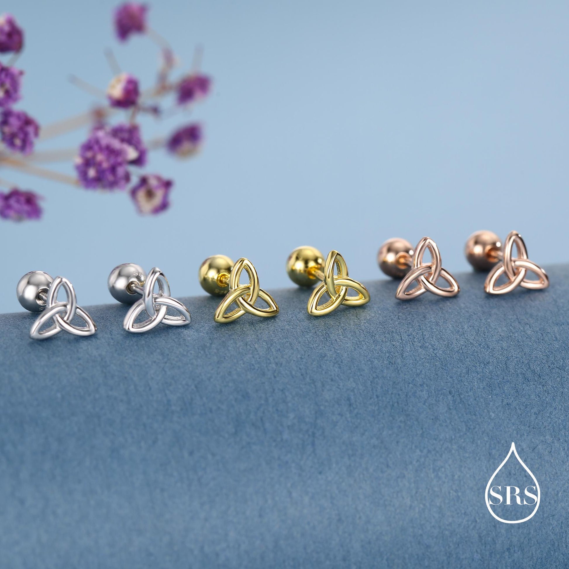 Sterling Silver Trinity Knot 18g Ball Back Screw Back Earrings