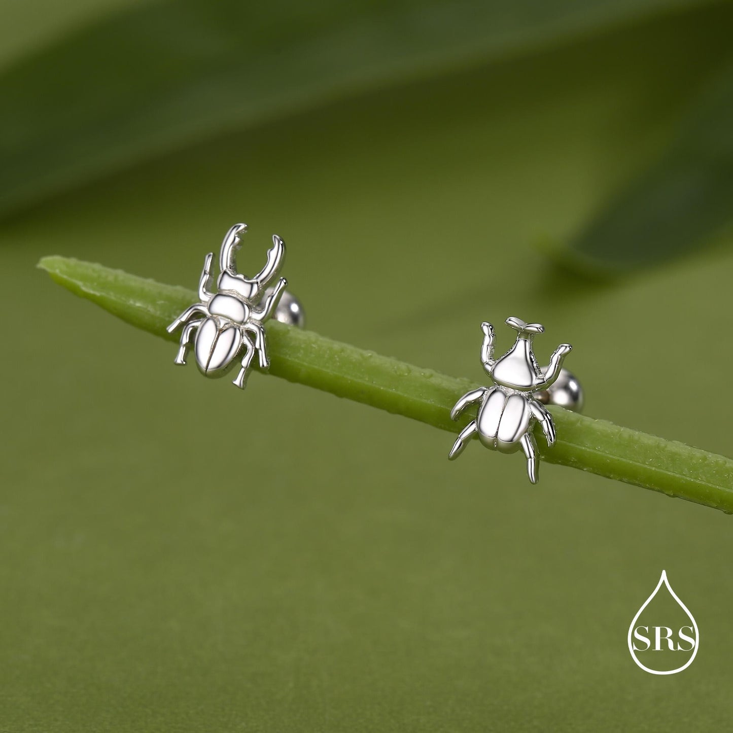 Sterling Silver Mismatched Beetle Screw Back Stud Earrings