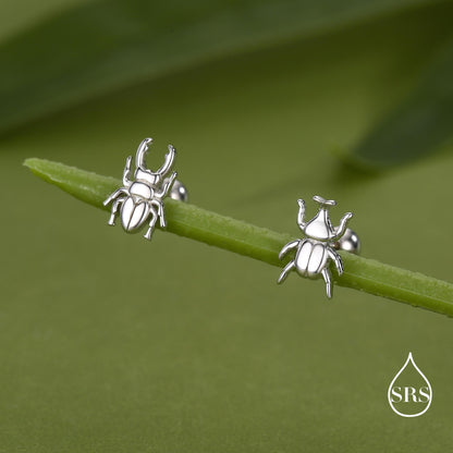 Sterling Silver Mismatched Beetle Screw Back Stud Earrings