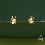 Sterling Silver Mismatched Beetle 18G Screw Back Earrings, Animal Earrings