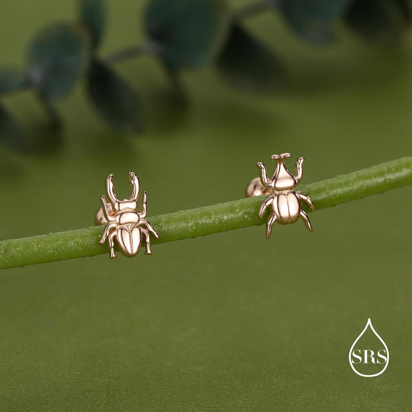 Sterling Silver Mismatched Beetle Screw Back Stud Earrings