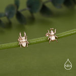 Sterling Silver Mismatched Beetle 18G Screw Back Earrings, Animal Earrings