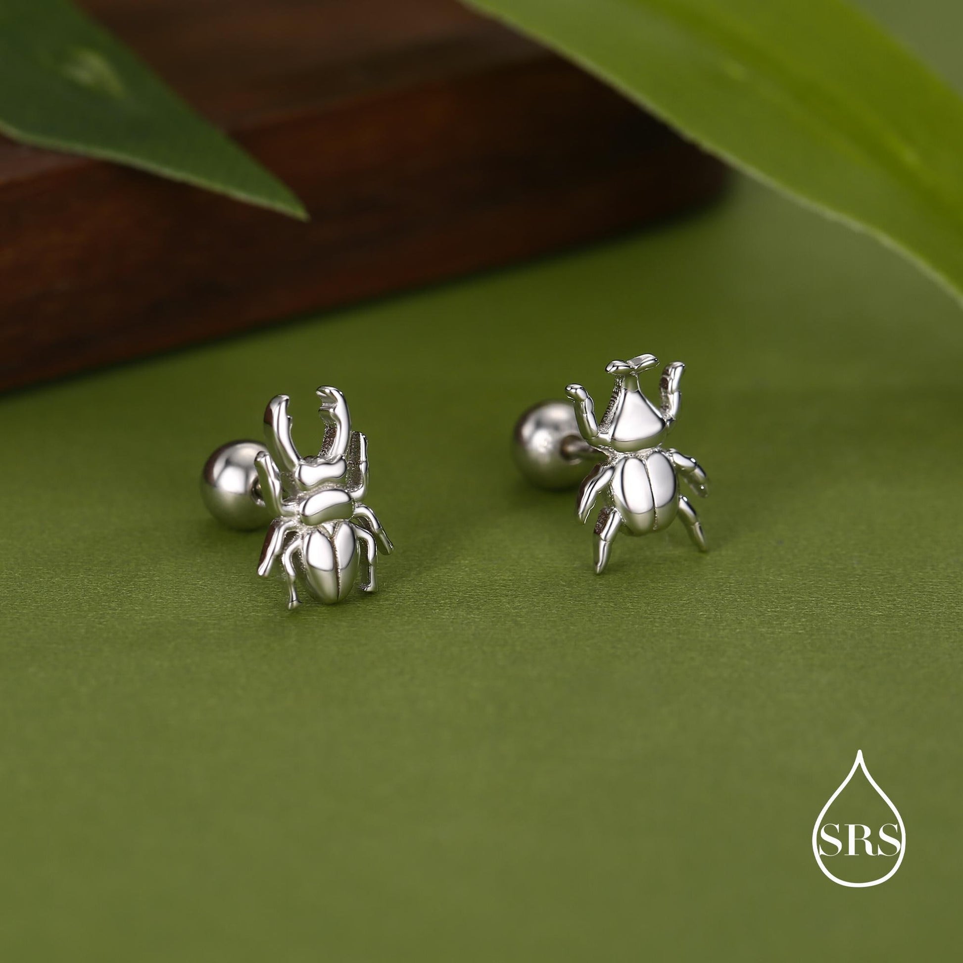 Sterling Silver Mismatched Beetle Screw Back Stud Earrings