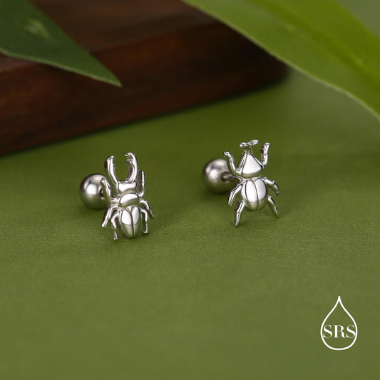 Sterling Silver Mismatched Beetle Screw Back Stud Earrings