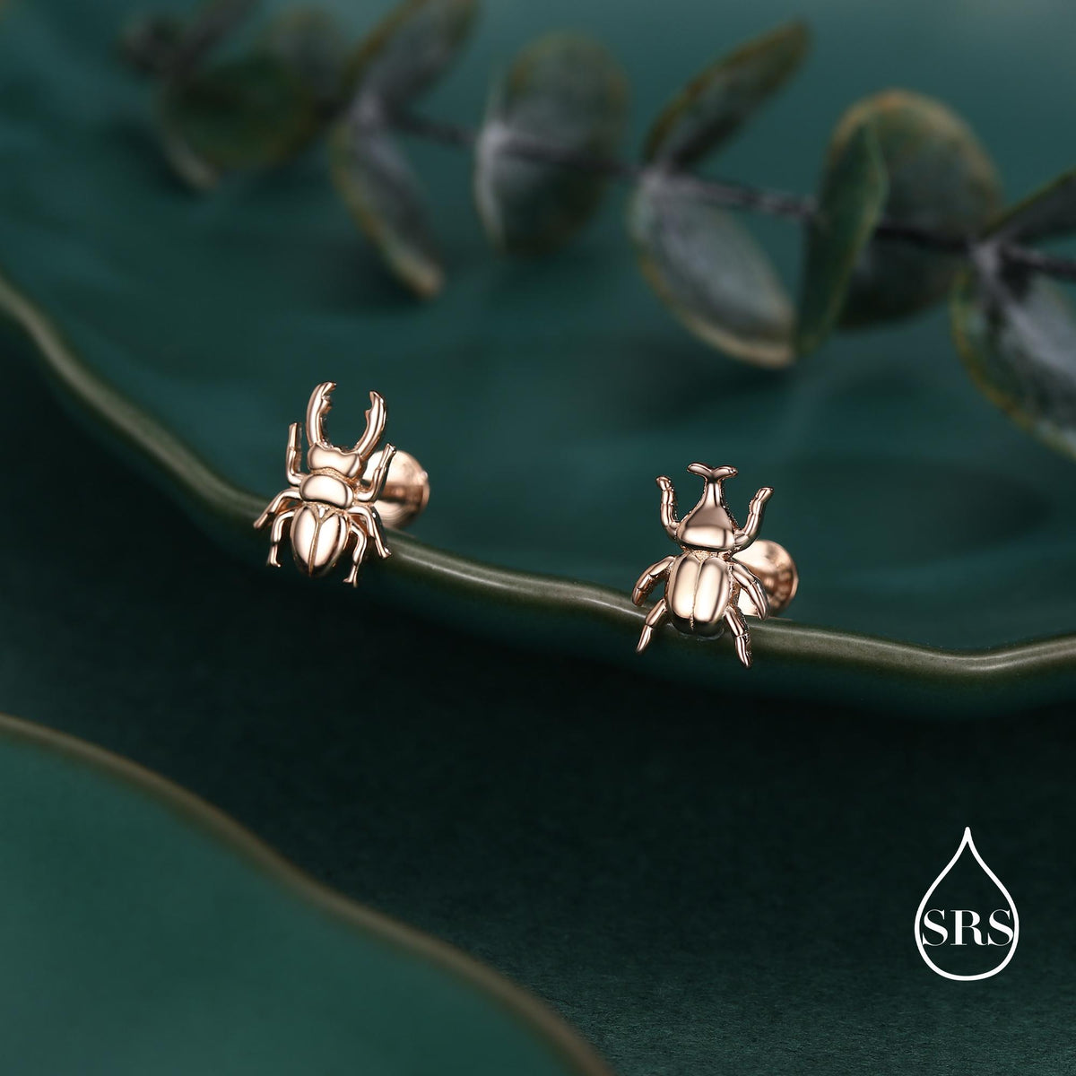 Sterling Silver Mismatched Beetle 16g Flat Back Stud Earrings