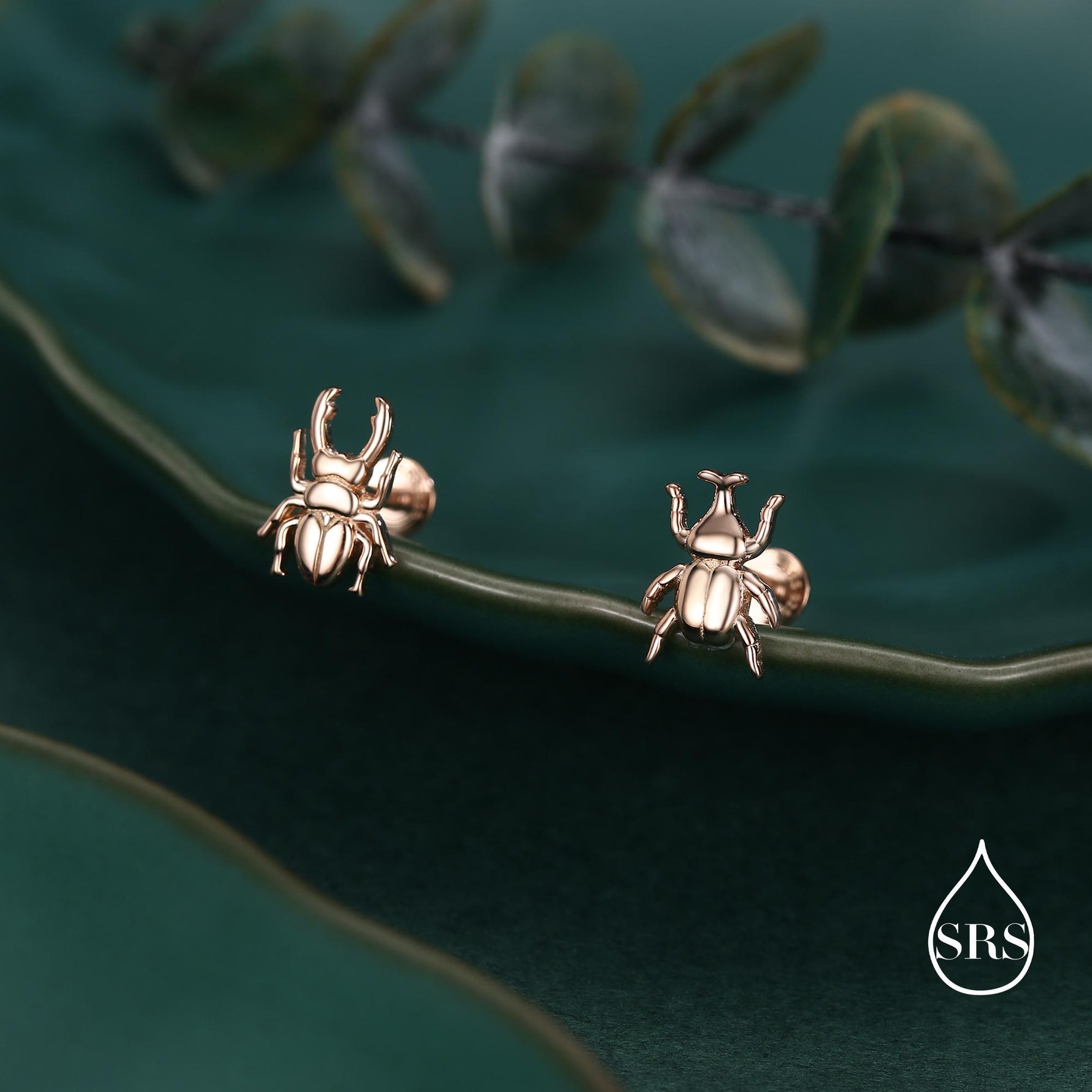 Sterling Silver Mismatched Beetle 16g Flat Back Stud Earrings