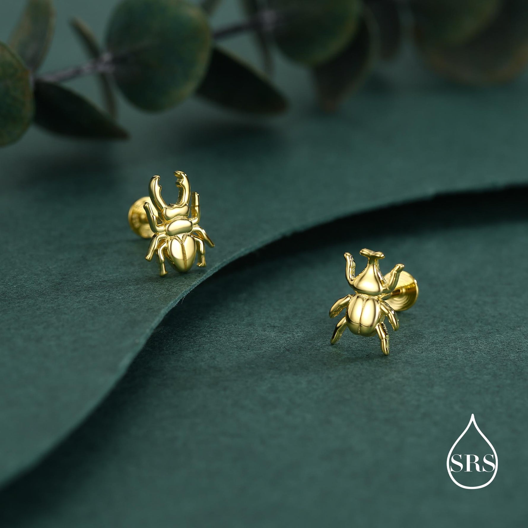 Sterling Silver Mismatched Beetle 16g Flat Back Stud Earrings