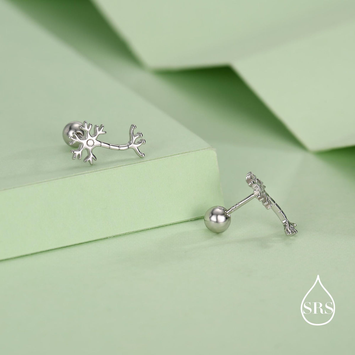 Sterling Silver Neuron 18G Screw Back Stud Earrings