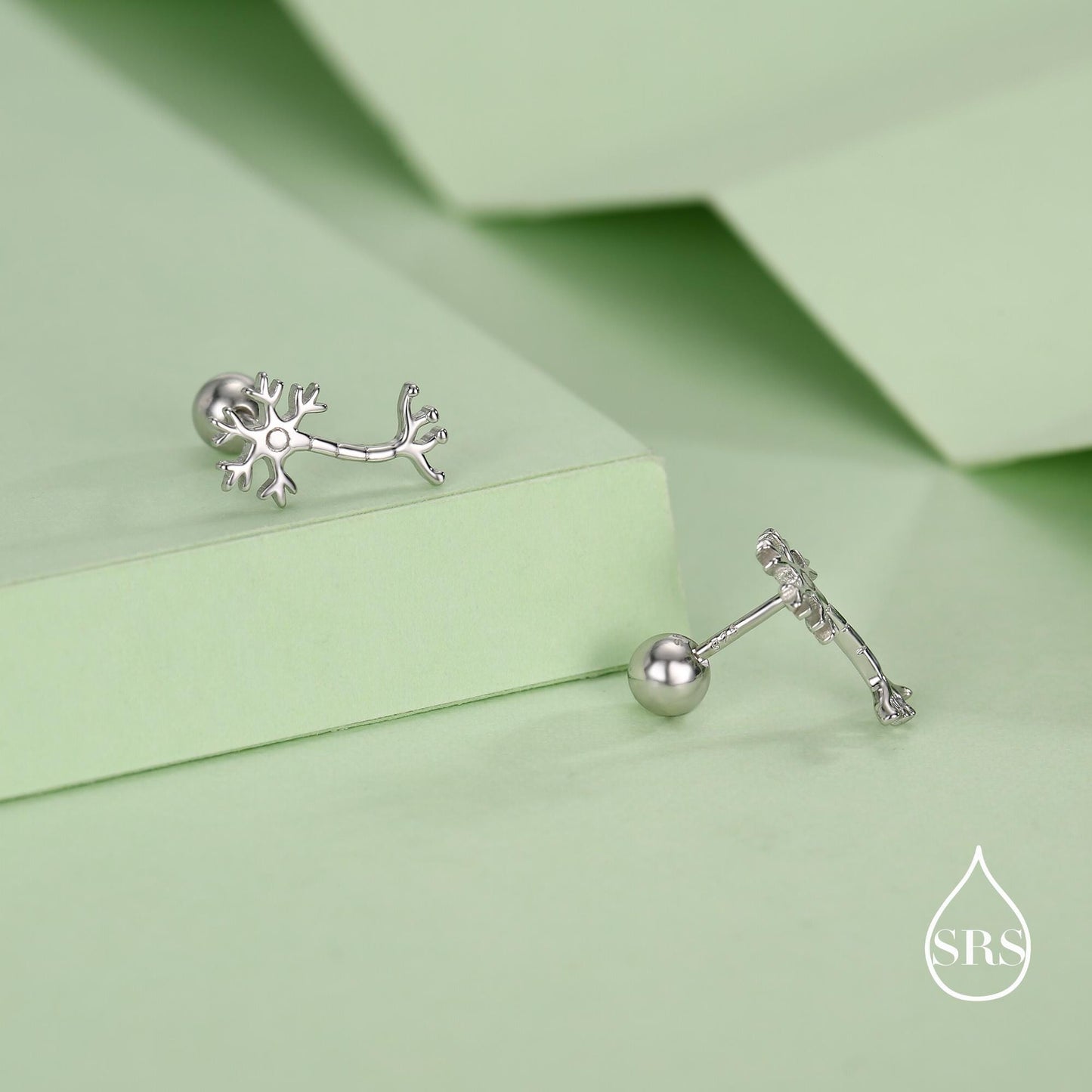 Sterling Silver Neuron 18G Screw Back Stud Earrings