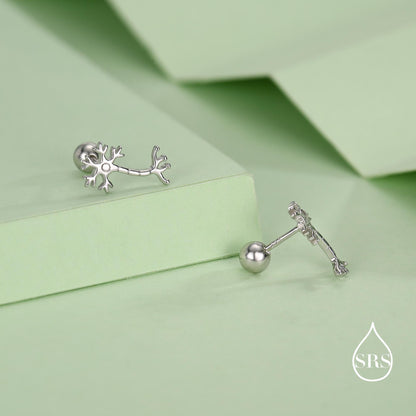 Sterling Silver Neuron 18G Screw Back Stud Earrings