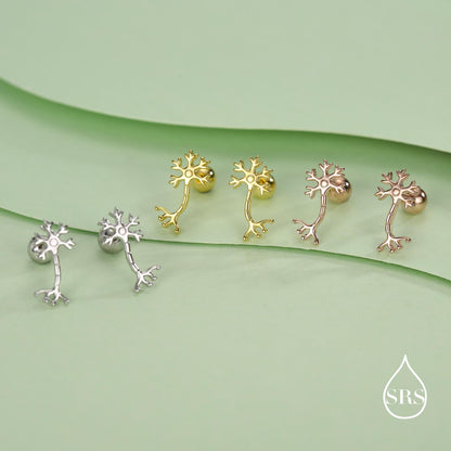 Sterling Silver Neuron 18G Screw Back Stud Earrings