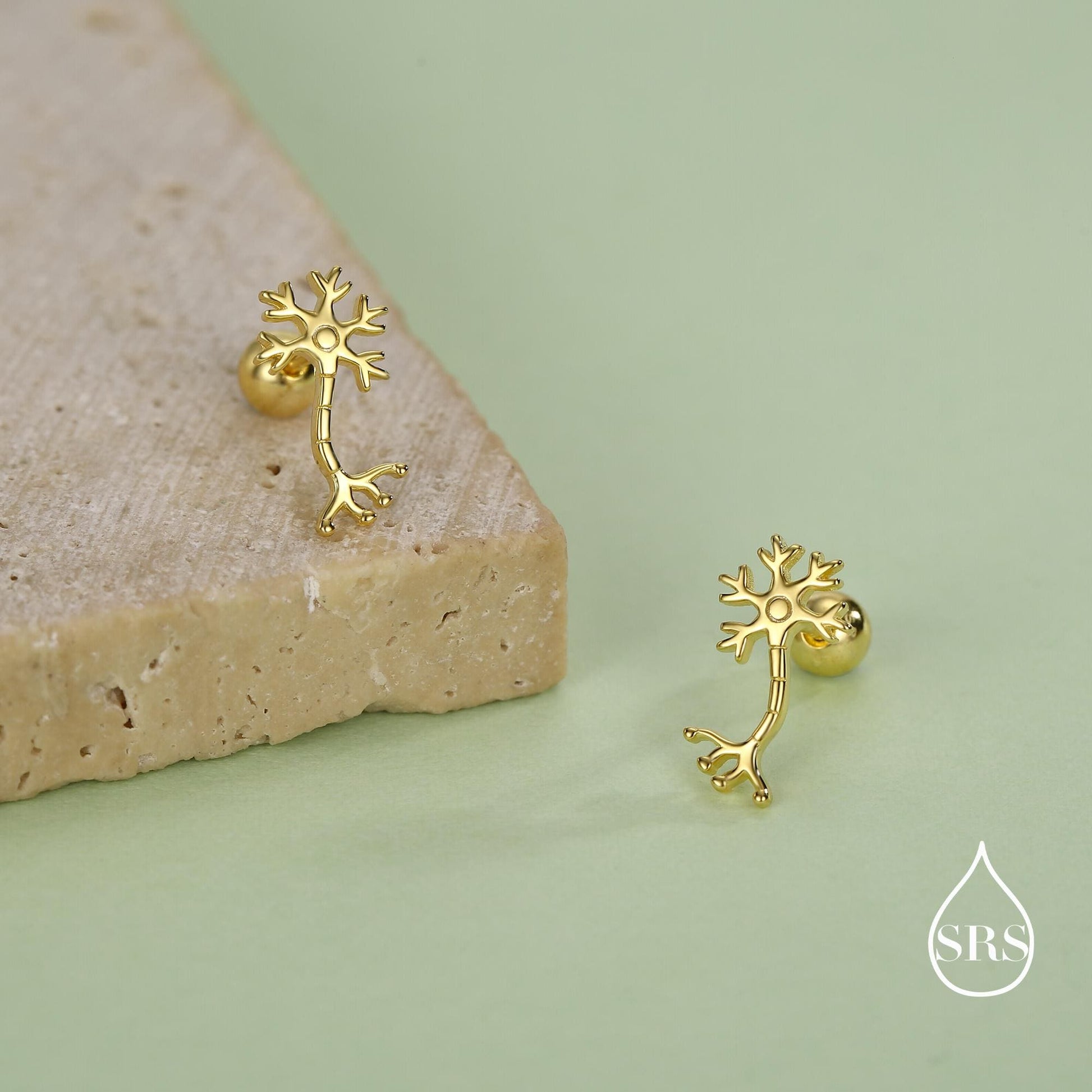 Sterling Silver Neuron 18G Screw Back Stud Earrings