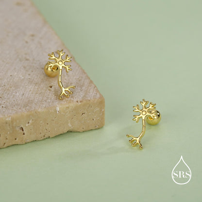 Sterling Silver Neuron 18G Screw Back Stud Earrings