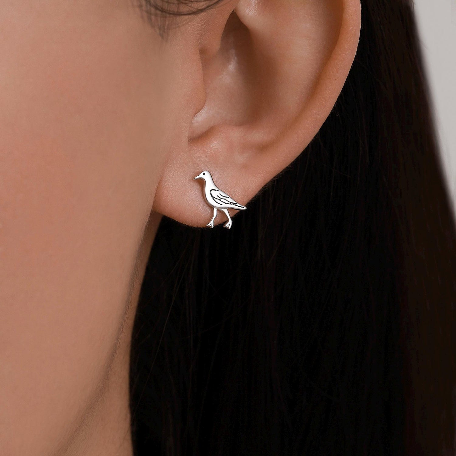 Sterling Silver Seagull Bird Stud Earrings