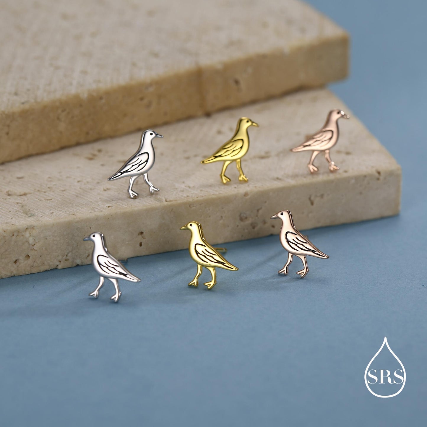 Sterling Silver Seagull Bird Stud Earrings