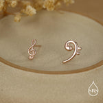Sterling Silver Treble & Bass Clef Mismatched Stud Earrings, Asymmetric Music Earrings, Melody Earrings