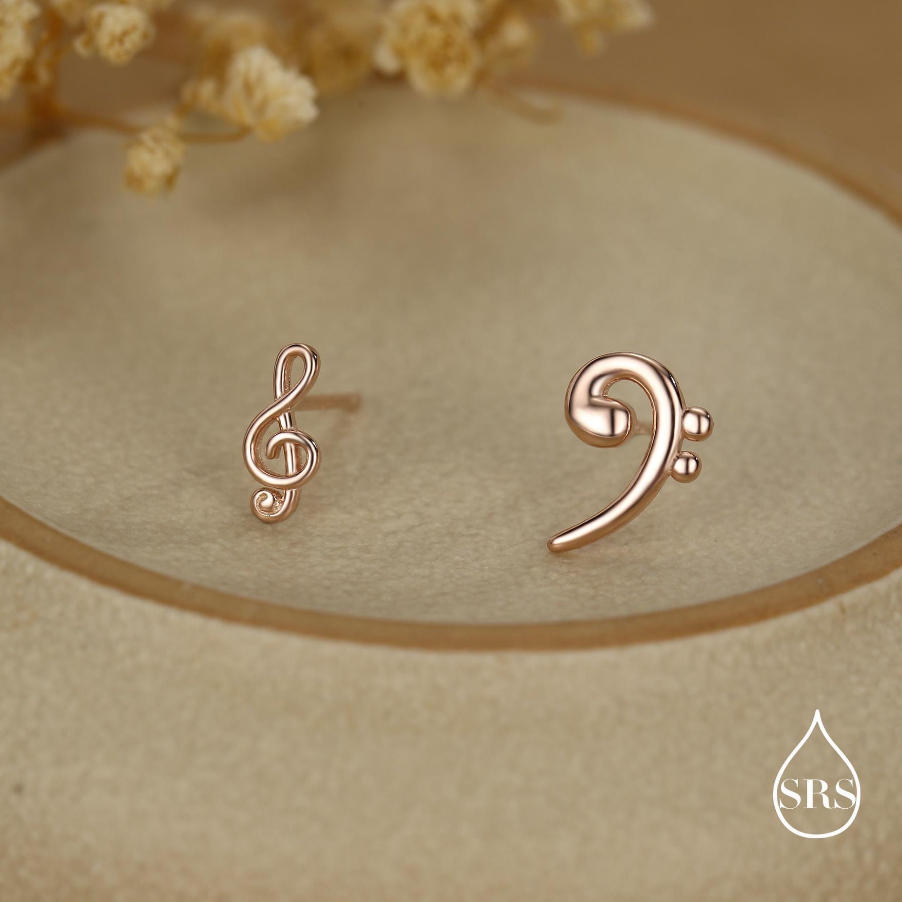 Sterling Silver Treble & Bass Clef Mismatched Stud Earrings, Asymmetric Music Earrings, Melody Earrings