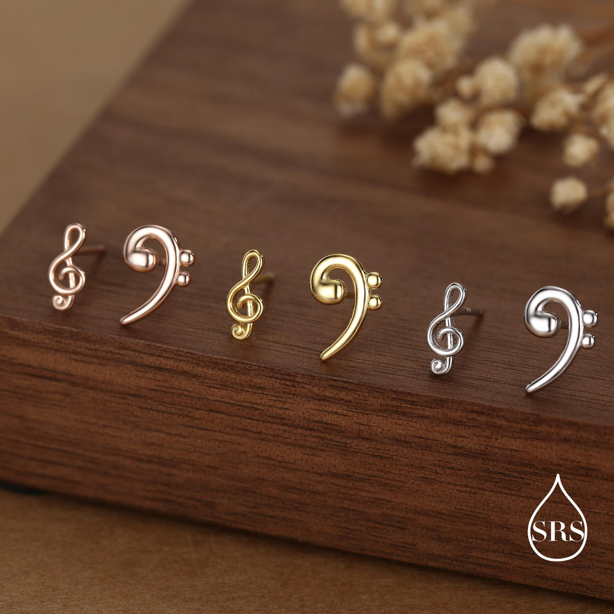 Sterling Silver Treble & Bass Clef Mismatched Stud Earrings, Asymmetric Music Earrings, Melody Earrings
