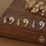 Sterling Silver Treble & Bass Clef Mismatched Stud Earrings, Asymmetric Music Earrings, Melody Earrings