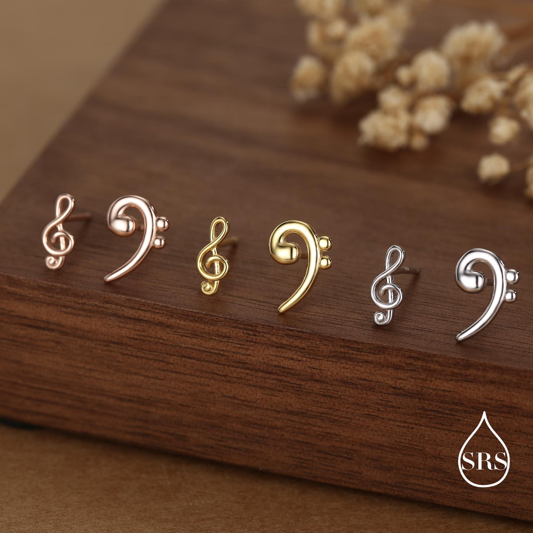 Sterling Silver Treble & Bass Clef Mismatched Stud Earrings, Asymmetric Music Earrings, Melody Earrings
