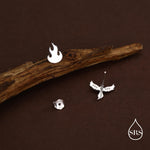 Mismatched Sterling Silver Phoenix and Fire Stud Earrings, Asymmetric Fire and Phoenix Bird Earrings, Cute Fun Quirky,