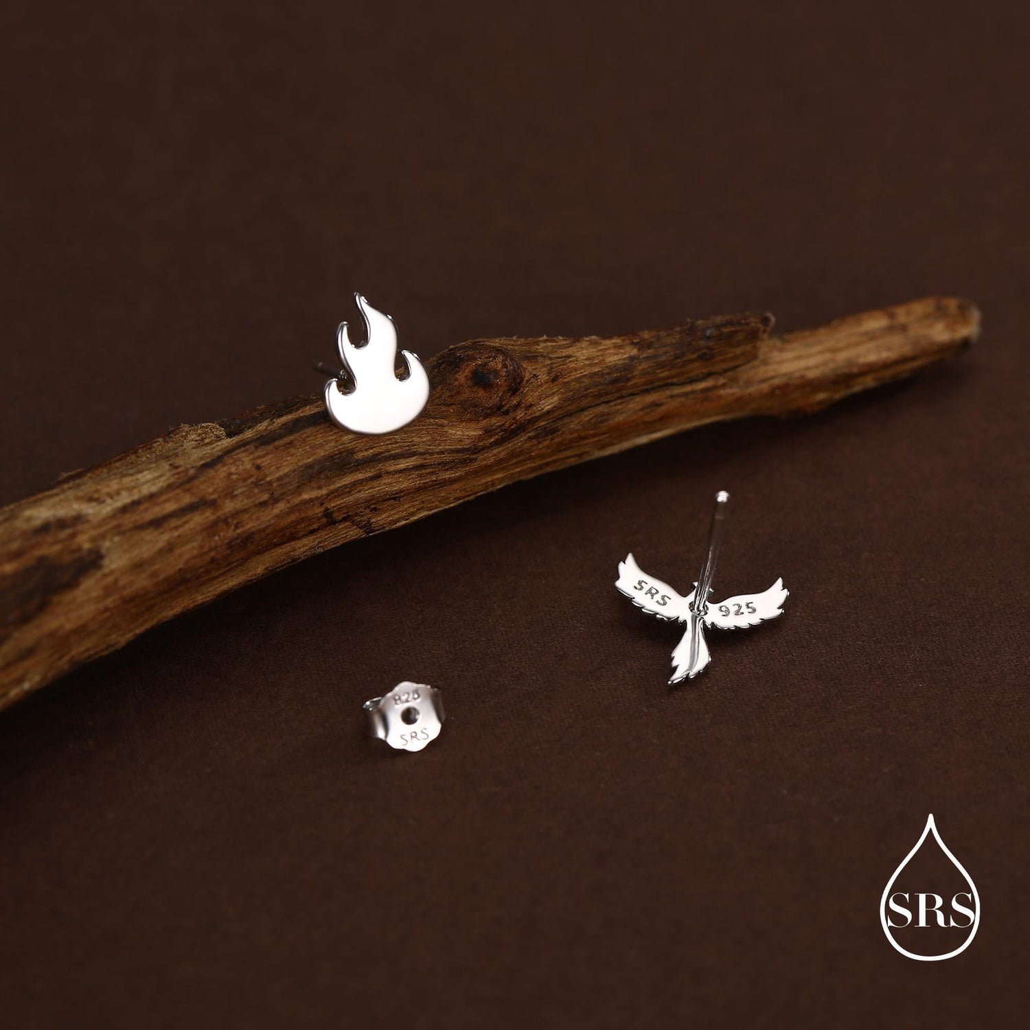 Mismatched Sterling Silver Phoenix and Fire Stud Earrings, Asymmetric Fire and Phoenix Bird Earrings, Cute Fun Quirky,