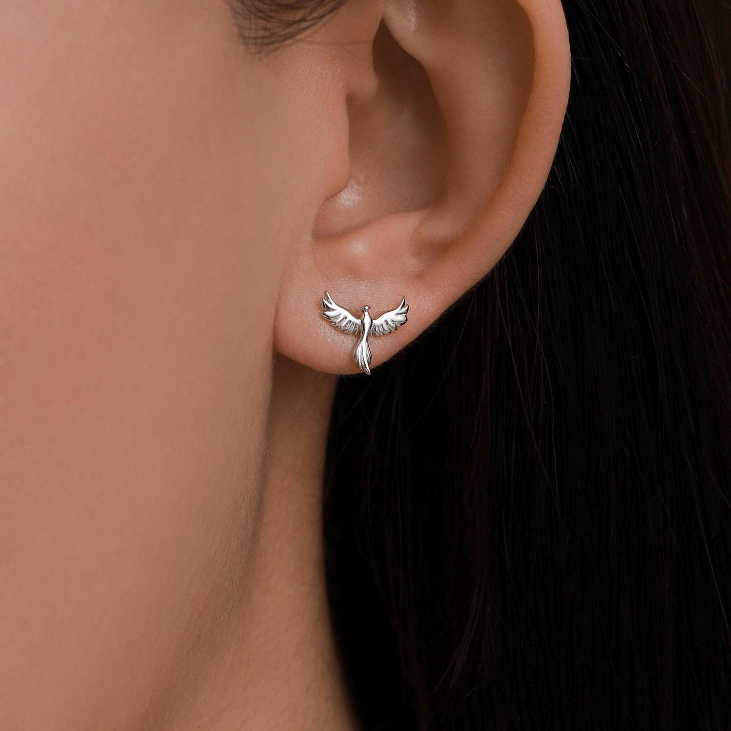 Mismatched Sterling Silver Phoenix and Fire Stud Earrings, Asymmetric Fire and Phoenix Bird Earrings, Cute Fun Quirky,