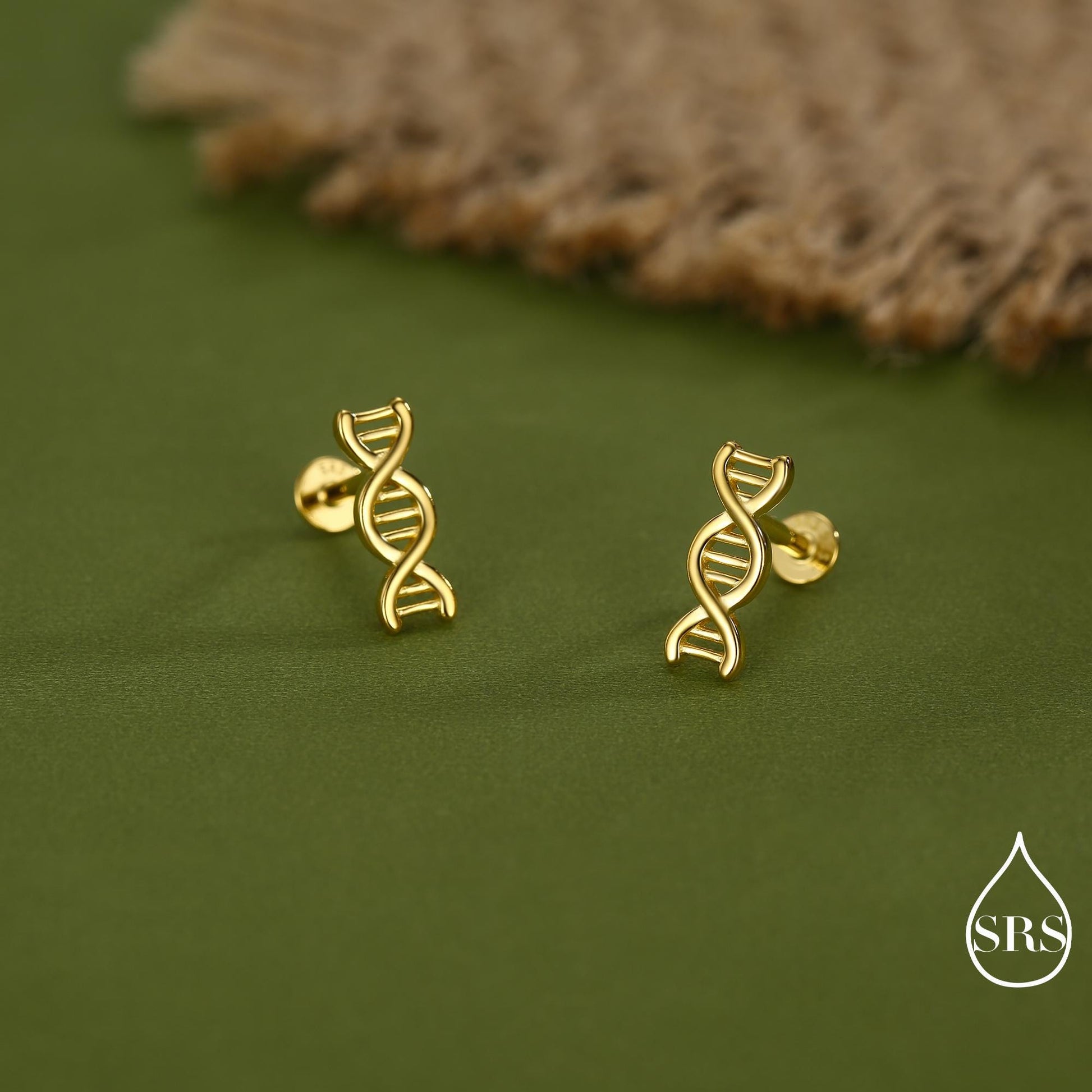 DNA Molecular Structure Flat Back Earrings, 16G 8mm Internally Threaded Earrings,Quirky Science Jewellery