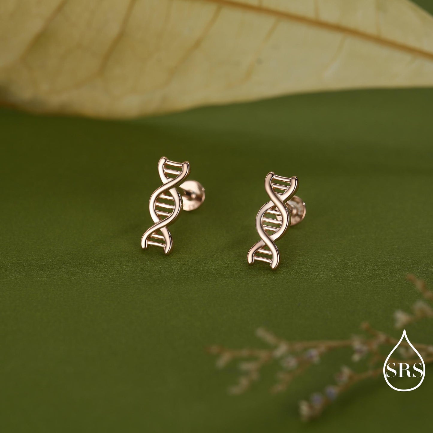 DNA Molecular Structure Flat Back Earrings, 16G 8mm Internally Threaded Earrings,Quirky Science Jewellery