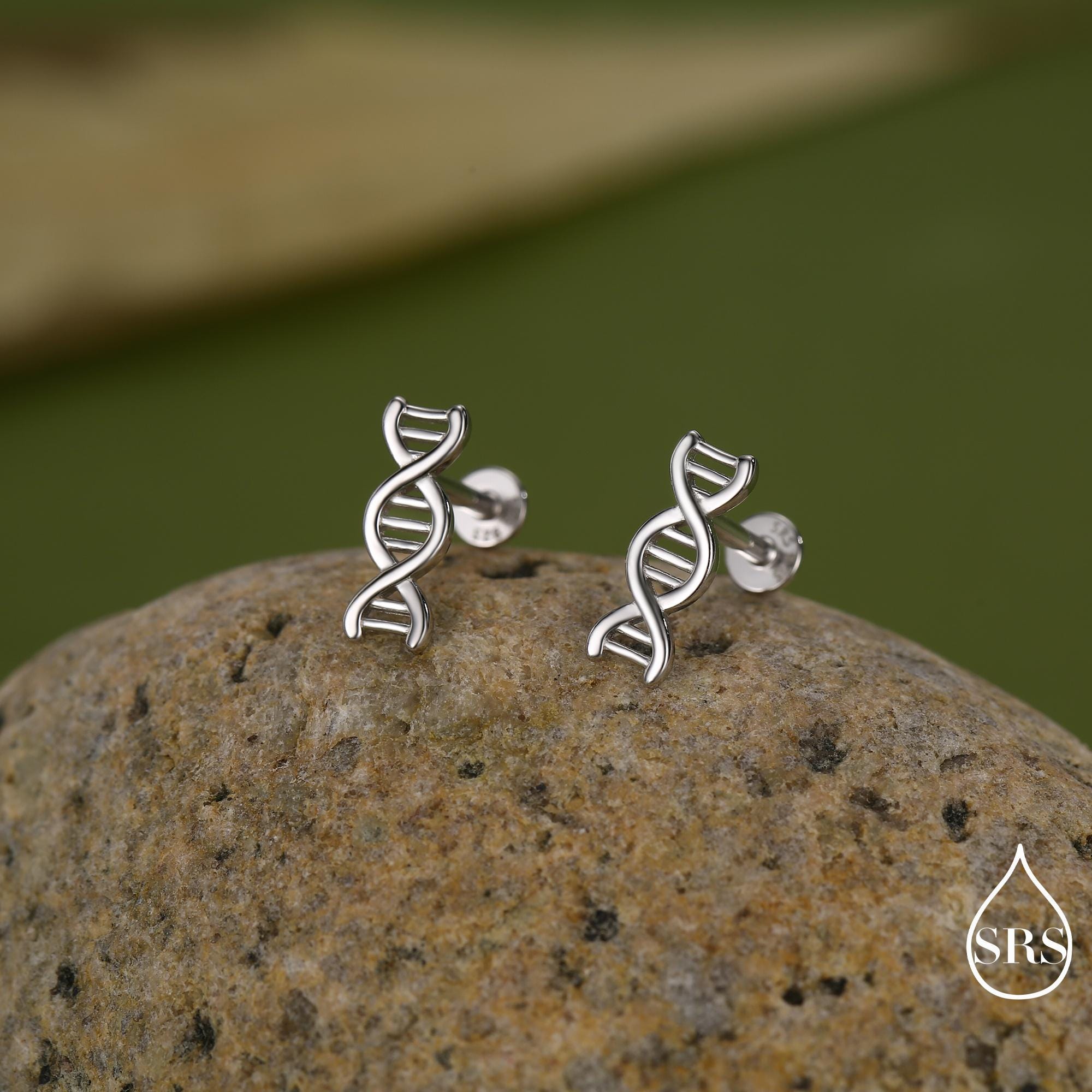 DNA Helix 16G Flat Back Stud Earrings – Silver Rain Silver