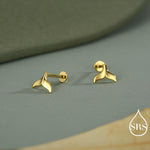 Whale Tail Flat Back Earrings in Sterling Silver, 16G Internally Threaded Fish Flat Back Earrings