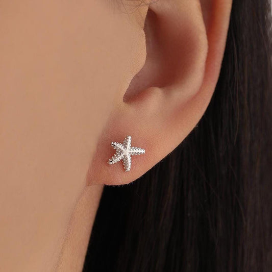 Little Star Fish Stud Earrings in Sterling Silver, Cute Sea Star Stud, Starfish Earrings, Nature Inspired Design
