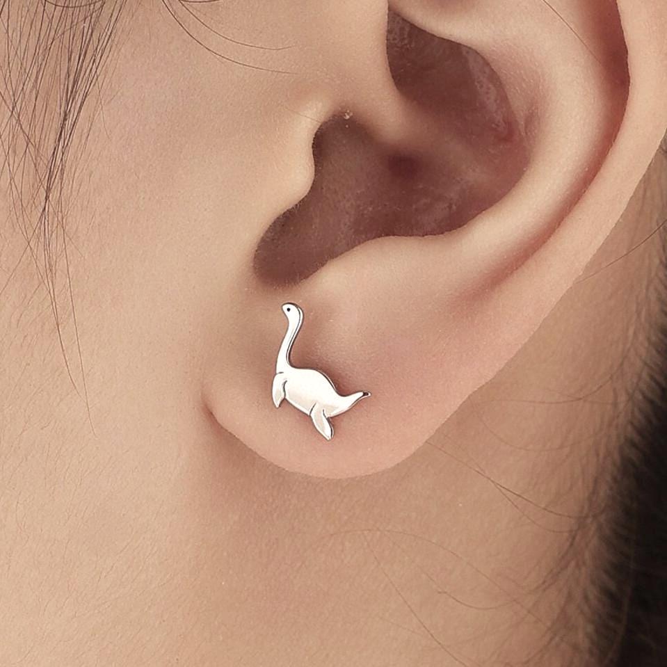 Sterling Silver Plesiosaurus Dinosaur Plesiosaur Stud Earrings, Silver or gold or Rose Gold, Loch Ness Monster Earrings, Nessie Earrings