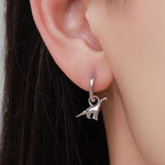 Dinosaur Huggie Hoop Earrings in Sterling Silver, Silver or Gold or Rose Gold Finish, Brachiosaurus Earrings, Detachable and Interchangable