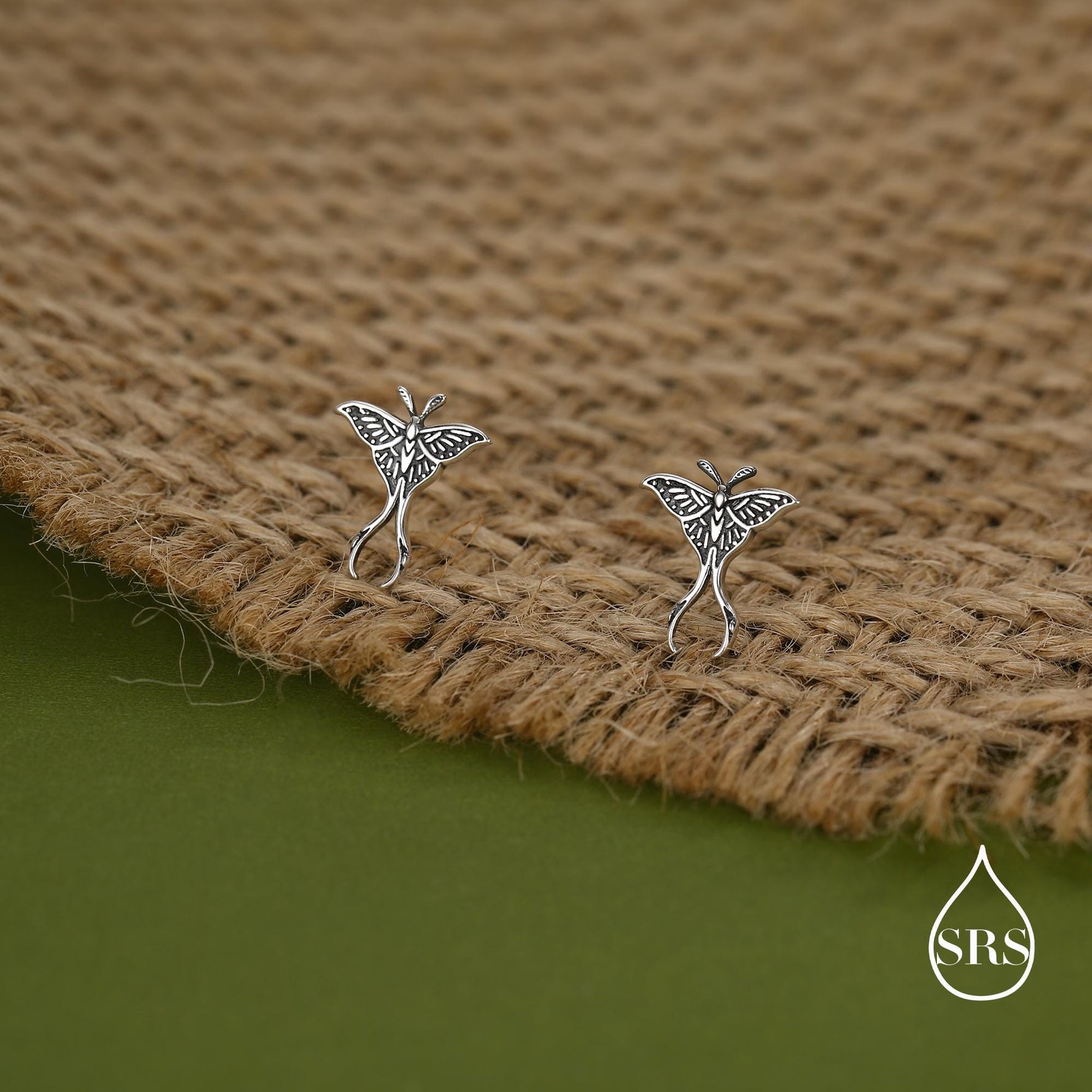 Lunar Moth Sterling Silver Stud Earrings with Oxidised Finish