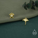 Mismatched Manta Ray and Sea Turtle Stud Earrings