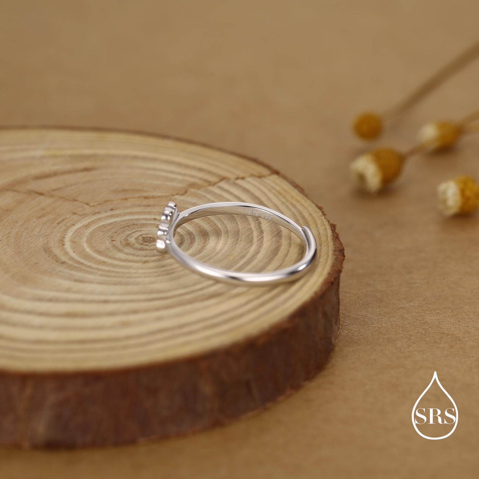 Sterling Silver Cute Little Smiling Flower Ring, Adjustable Size, Cute Rainbow Flower Jewellery, Dainty and Delicate, Flower Ring