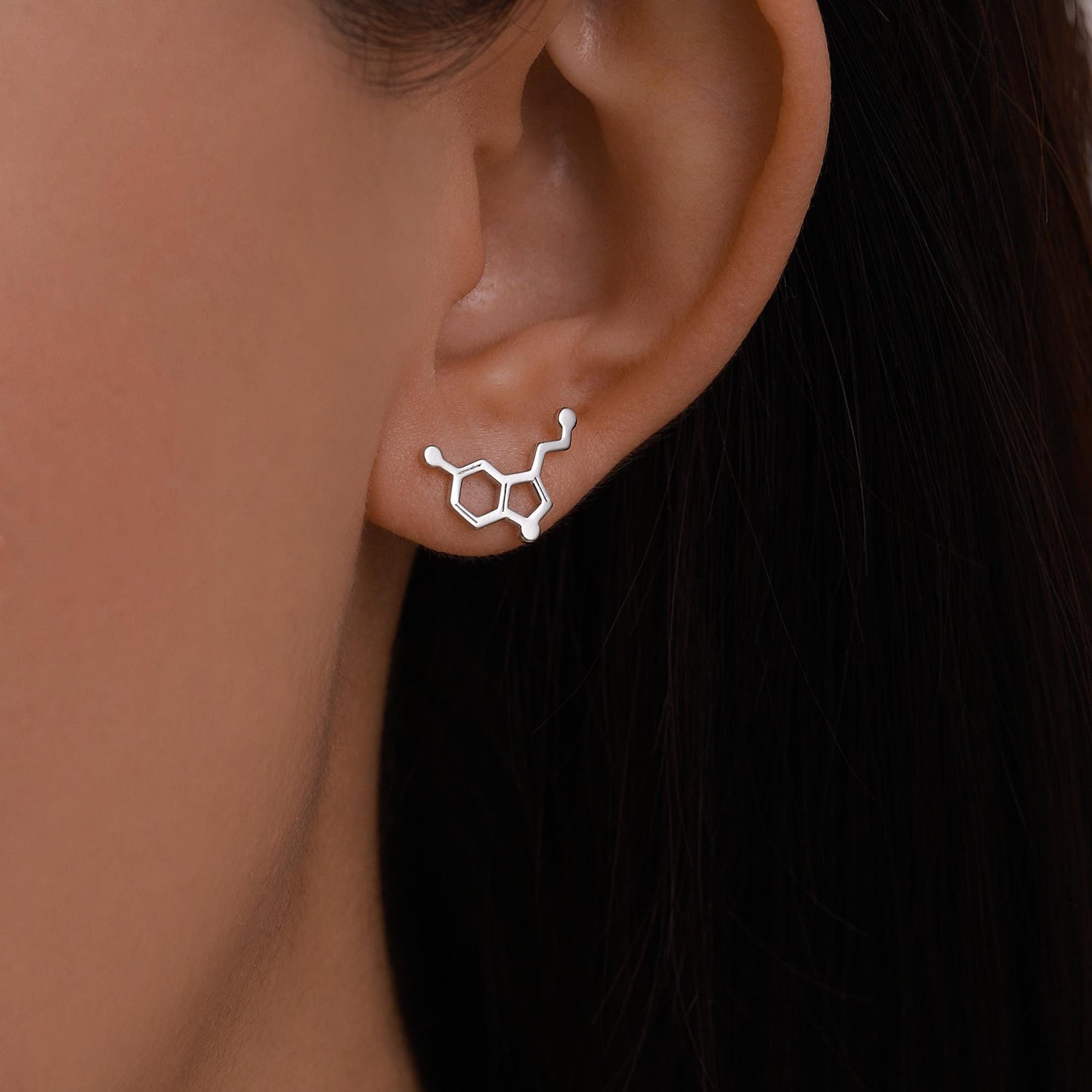 Sterling Silver Serotonin and Dopamine 16G Flat Back Labret Earrings