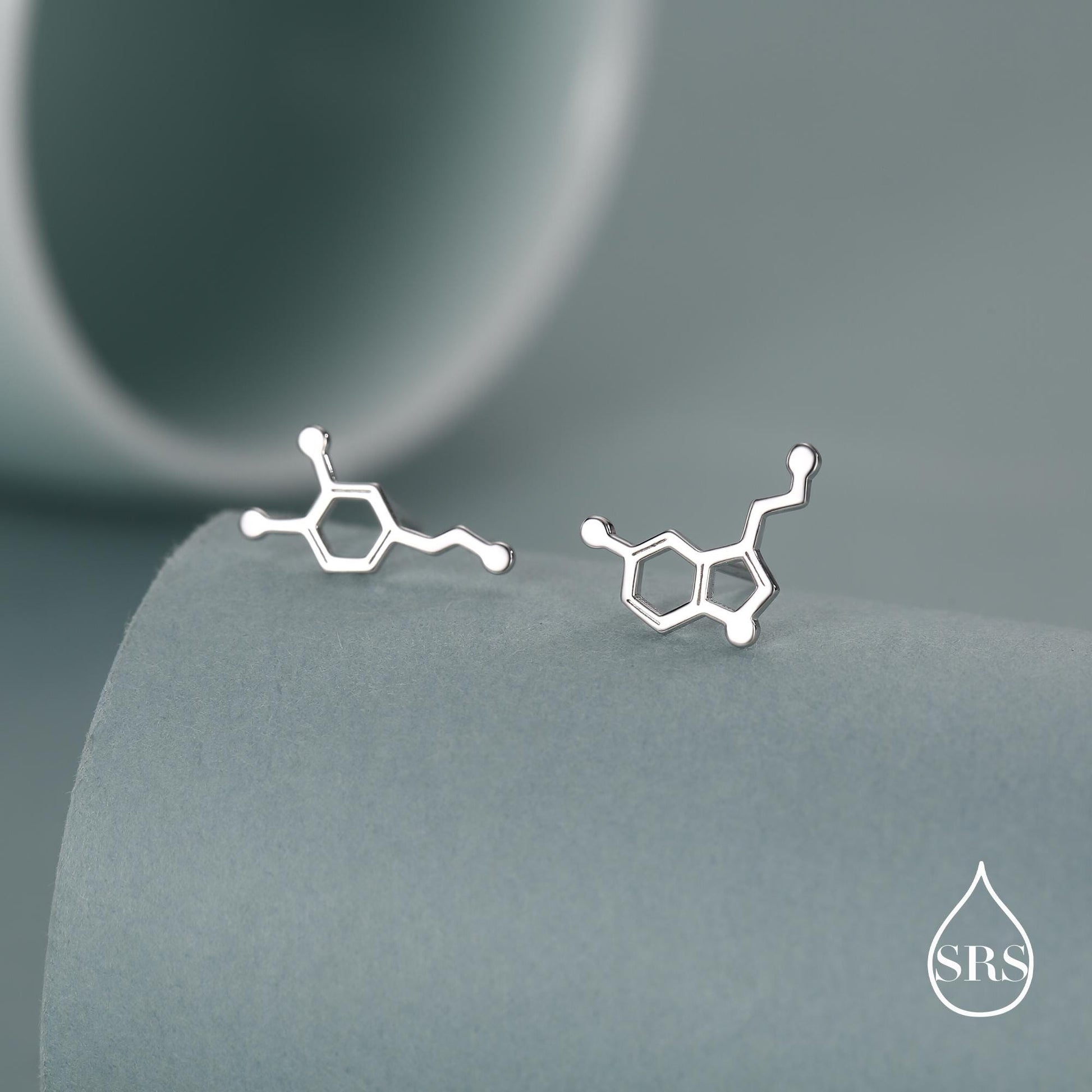 Sterling Silver Serotonin and Dopamine 18G Screw Back Stud Earrings