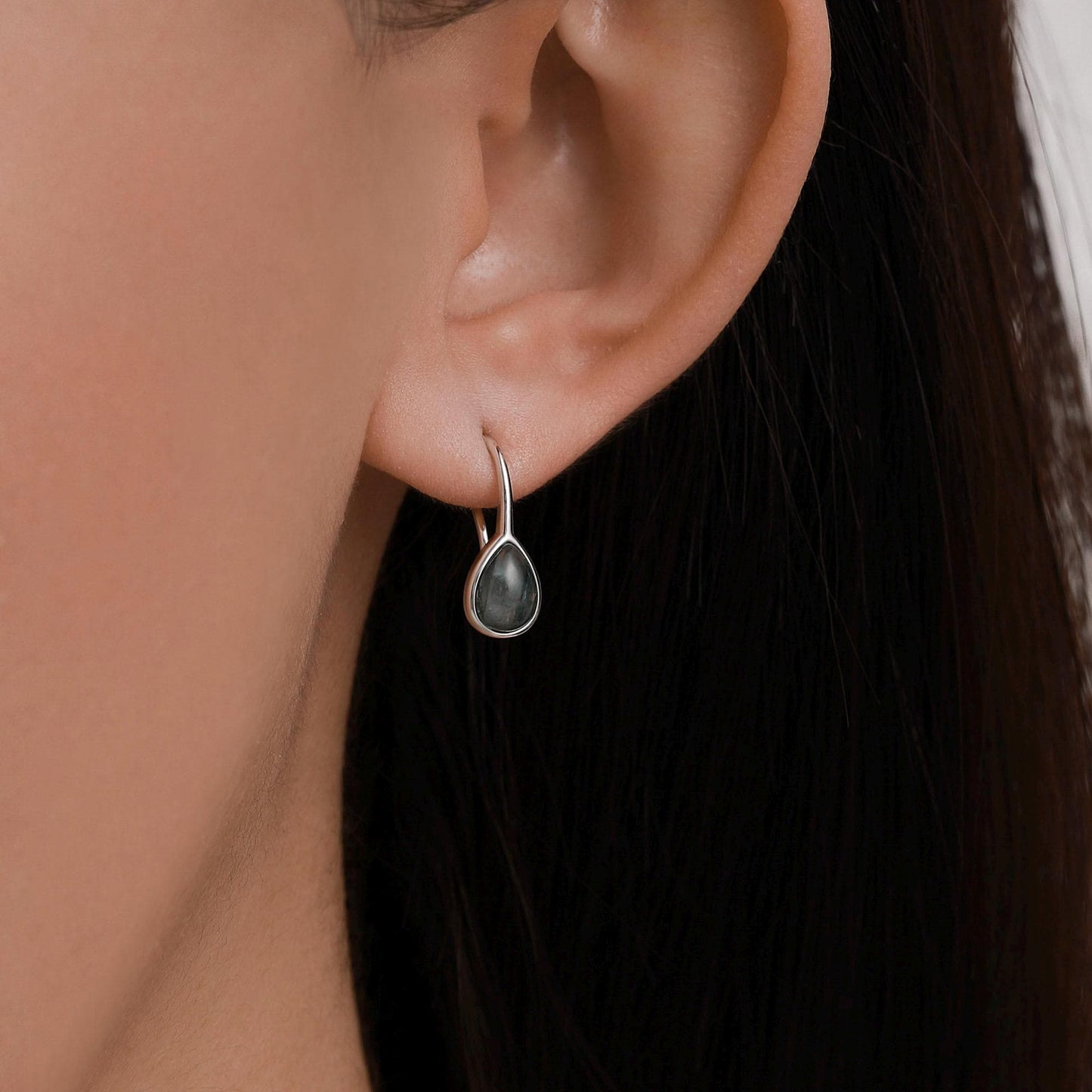 Sterling Silver Moss Agate Pear Drop Earrings