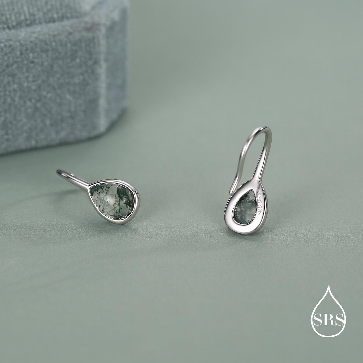 Sterling Silver Moss Agate Pear Drop Earrings