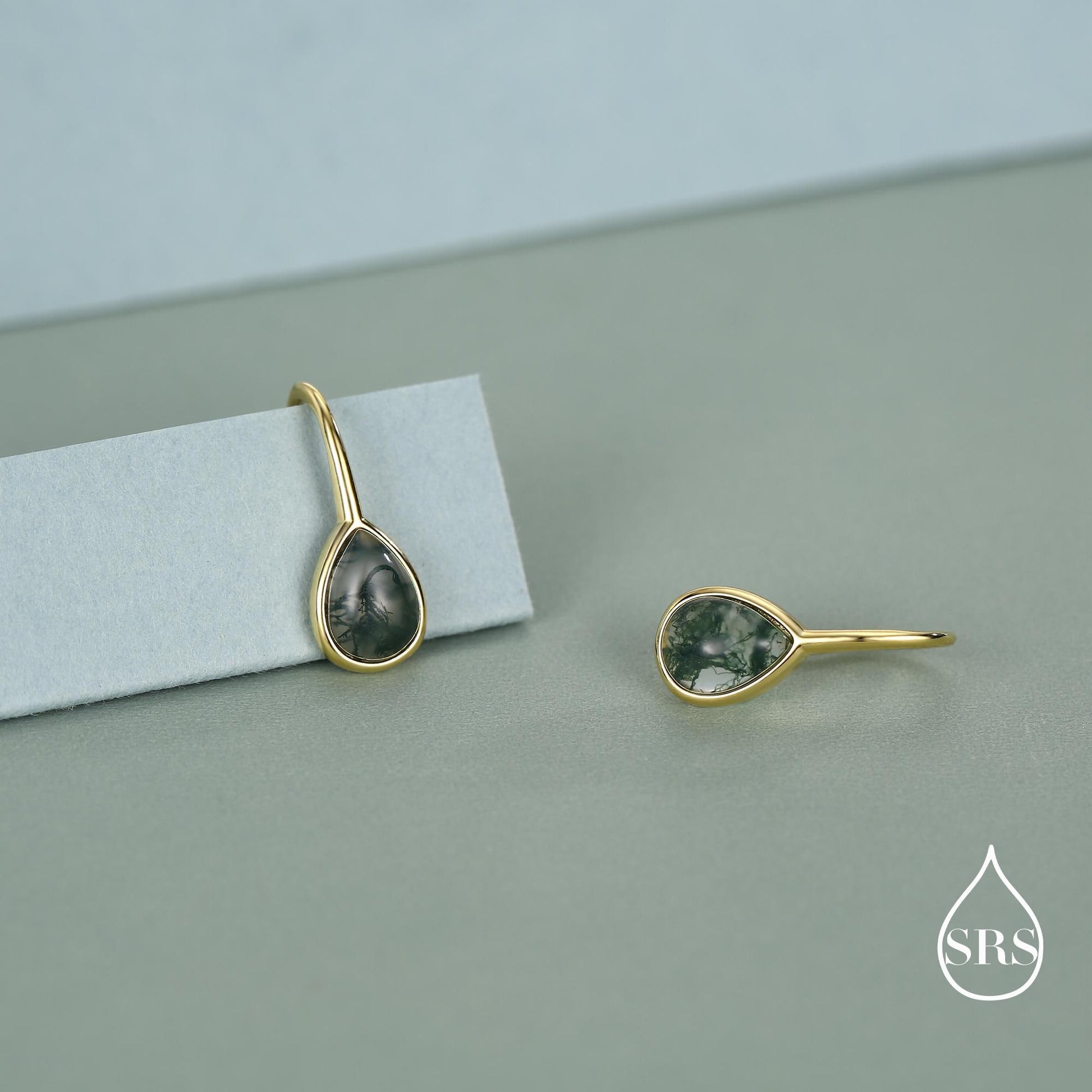 Sterling Silver Moss Agate Pear Drop Earrings