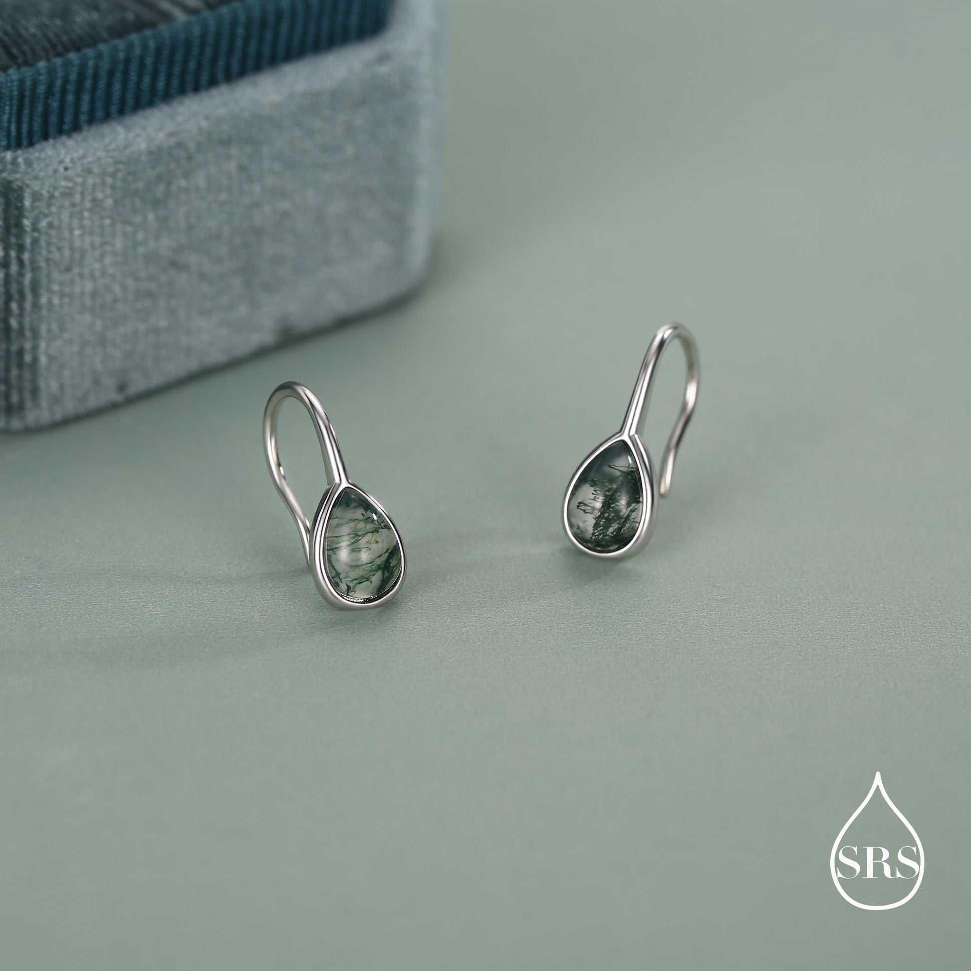 Sterling Silver Moss Agate Pear Drop Earrings