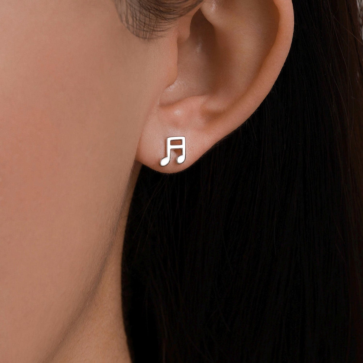 Mismatched Electric Guitar and Music Note Stud Earrings in Sterling Silver, Asymmetric Guitar and Music Fun Earrings