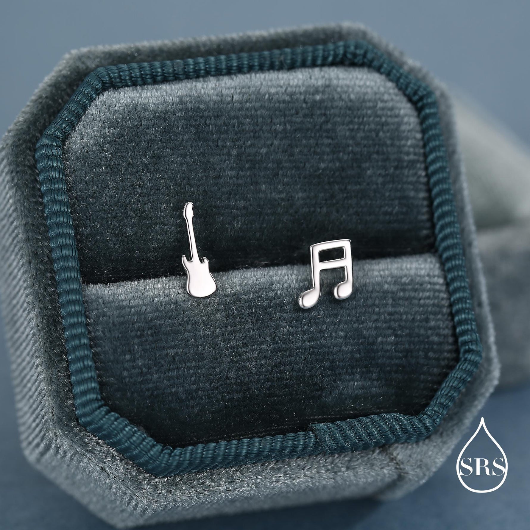 Mismatched Electric Guitar and Music Note Stud Earrings in Sterling Silver, Asymmetric Guitar and Music Fun Earrings