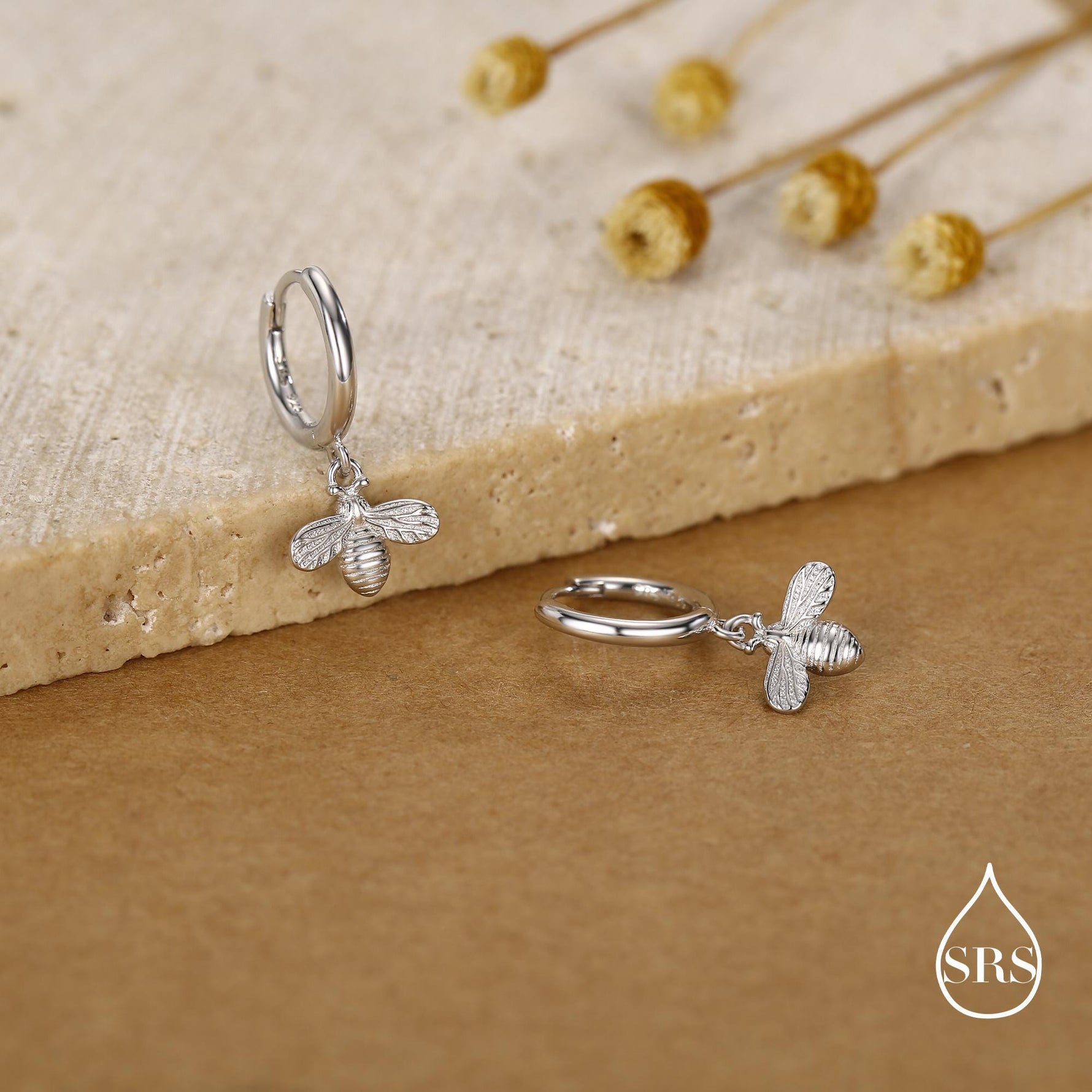 Dainty Sterling Silver Bumble Bee Huggie Hoops, Silver, Gold or Rose Gold, Honey Bee Hoop Earrings,